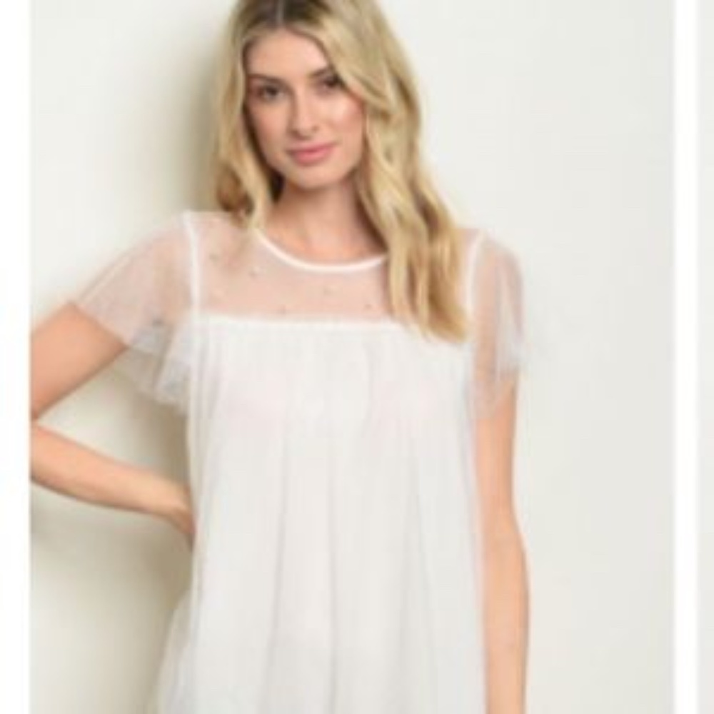 Very J- White Babydoll Pearl Embellished Dress S - Picture 2 of 10